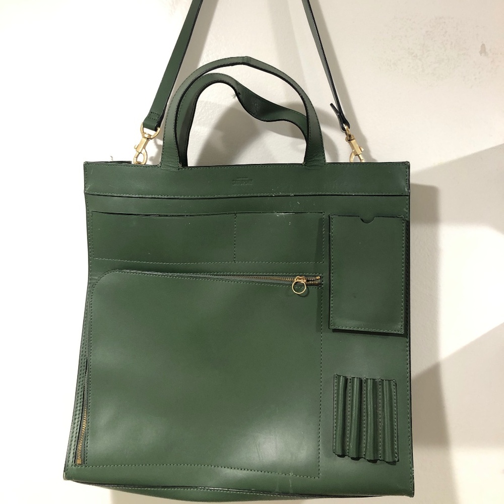 Kate Spade Saturday Green Leather Inside-Out-Pocket Tote